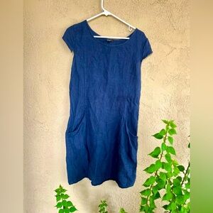 5/$5 LUNGO L'ARNO Linen Blue Dress with Pockets